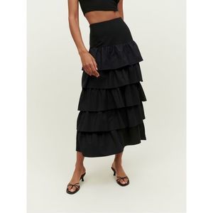 NWT Reformation Women's Ziggy Midi Skirt Tiered Ruffle Relaxed Fit Black Size XL